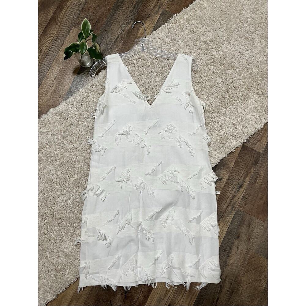 Anthropologie Maeve 6 Coastal White Fringe V-Neck Sleeveless Mini Shift Dress - Picture 5 of 5
